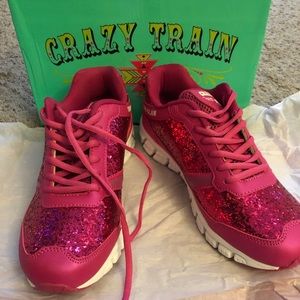 CRAZY TRAIN Pink Glitter Tennis Shoes